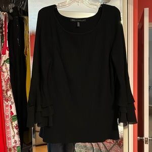 WHBM ribbed knit scoop neck sweater with dressy chiffon sleeves